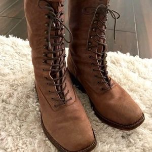 Tony Mora Lace Up Knee-High Brown Boots Size 7